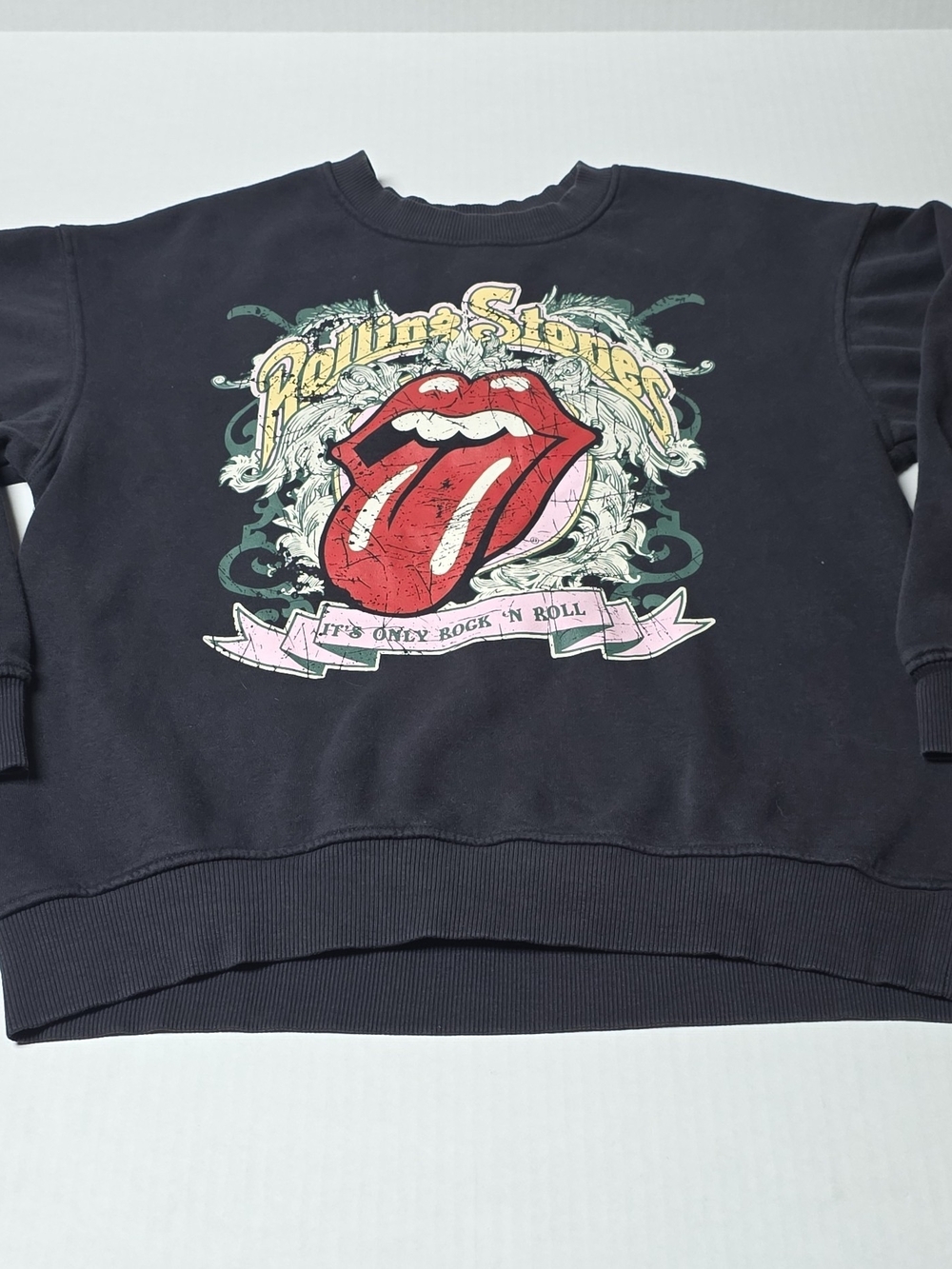 H&M Rolling Stones Black Crewneck with Red Tongue Graphic